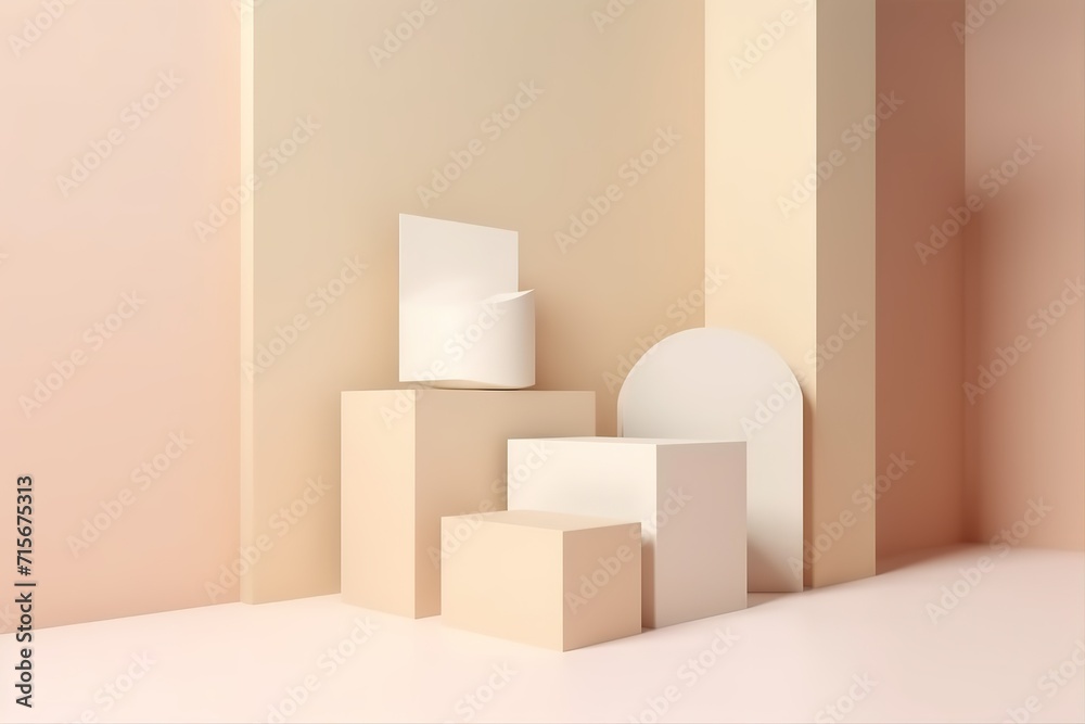Minimalist geometric shapes on a beige background, abstract 3D composition. Minimalist geometric shapes on a beige background, abstract 3D composition.