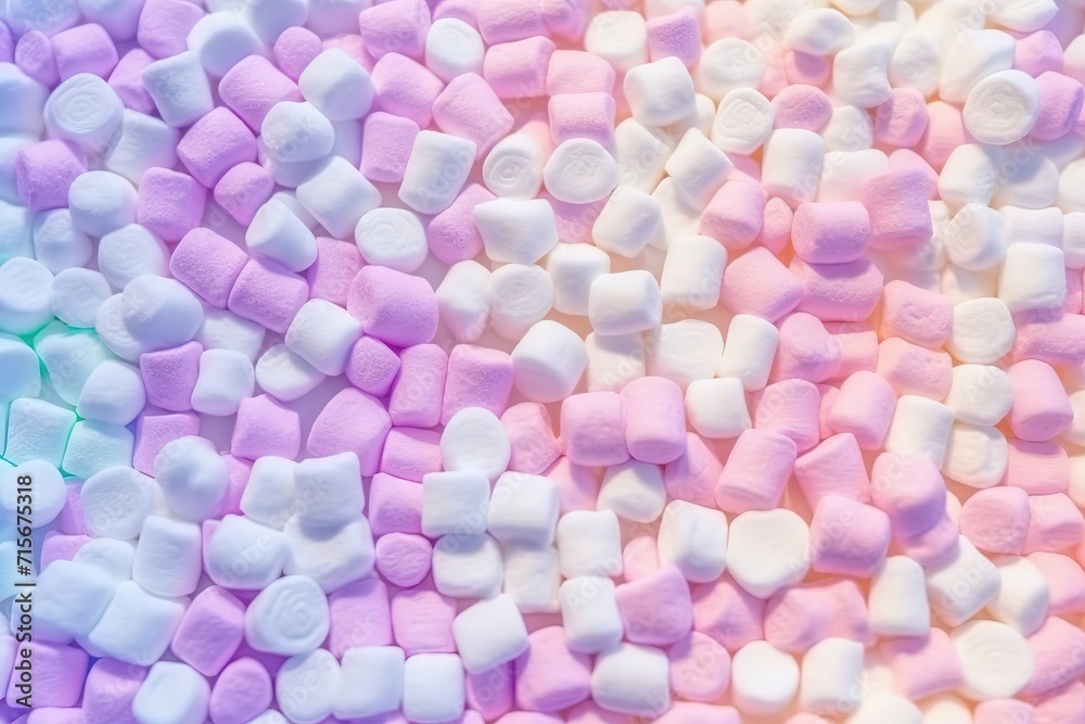 Colorful mini marshmallows background with soft pastel tones. Sweet candy texture.