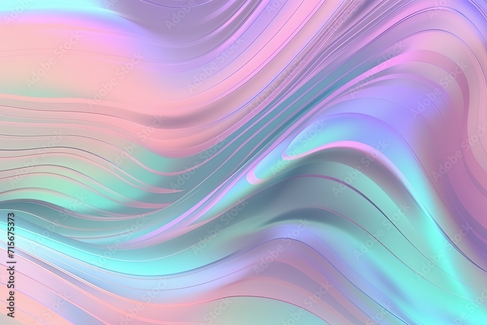 Abstract holographic background with smooth wavy lines in pastel colors.