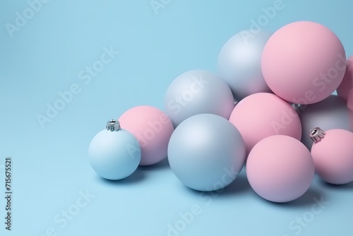 Christmas background with pink and silver baubles. 3d rendering 