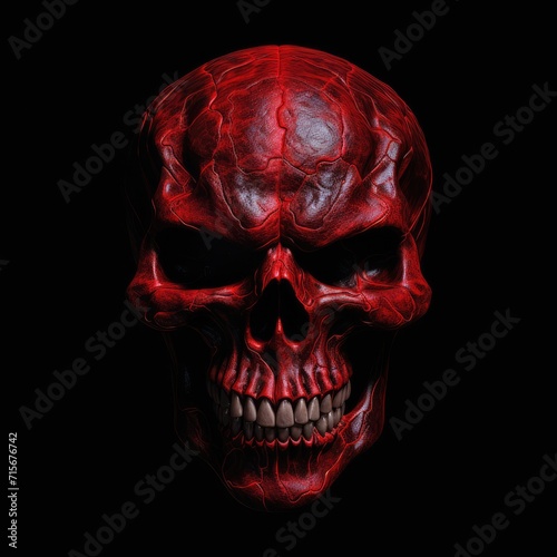 Scary red skull isolated on clear black background