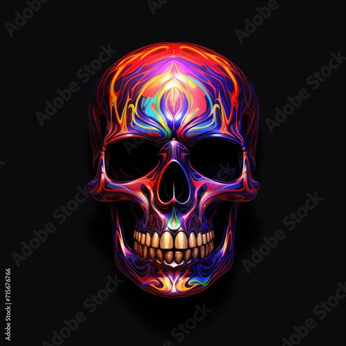 Colourful skull isolated on black