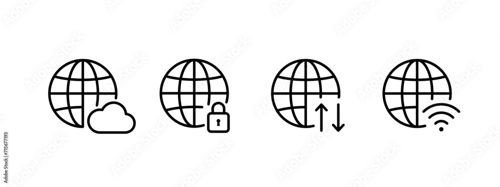 World globe icons. Cloud technology. Vector icons World globe icons. Cloud technology. Vector icons