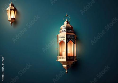 lamp ornaments, lantern properties decorated with attractive colors, charming candle light, the concept of Ramadan and Eid. photo