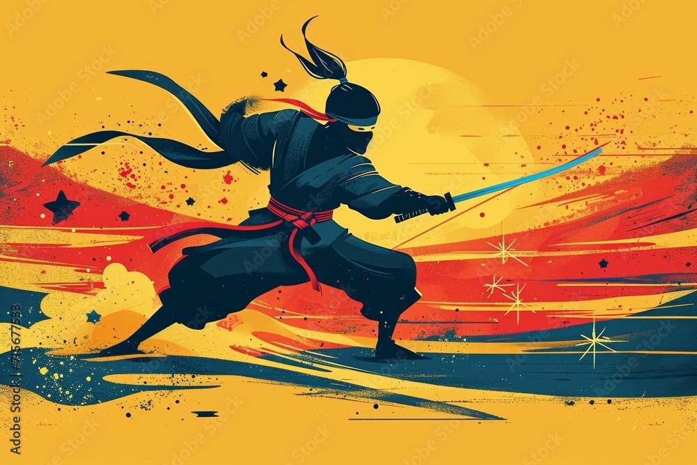 Shadow Strike: Ninja Warrior in Action. Cartoon Illustration. 