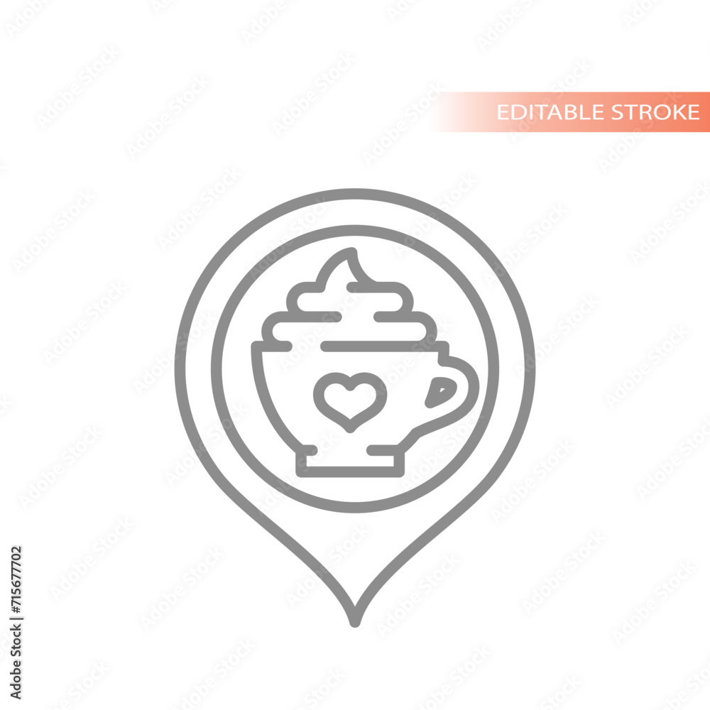 Cafe location map pin icon. Coffee mocha cup outline vector. Cafe location map pin icon. Coffee mocha cup outline vector.