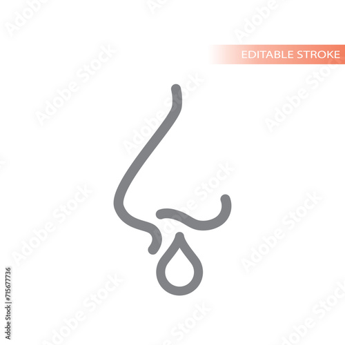 Runny nose line vector icon. Rhinitis outline symbol.
