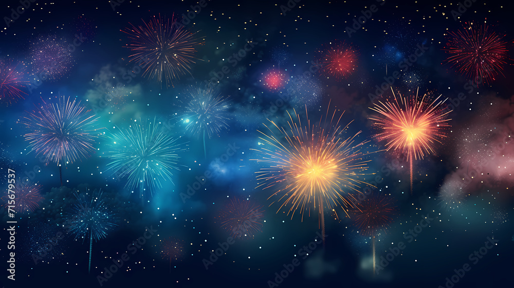 Happy New Year, burning fireworks with bokeh light background Happy New Year, burning fireworks with bokeh light background