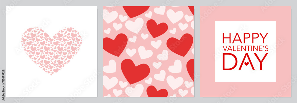 Set of 3 Simple Red Heart Valentine’s Day Card Illustration