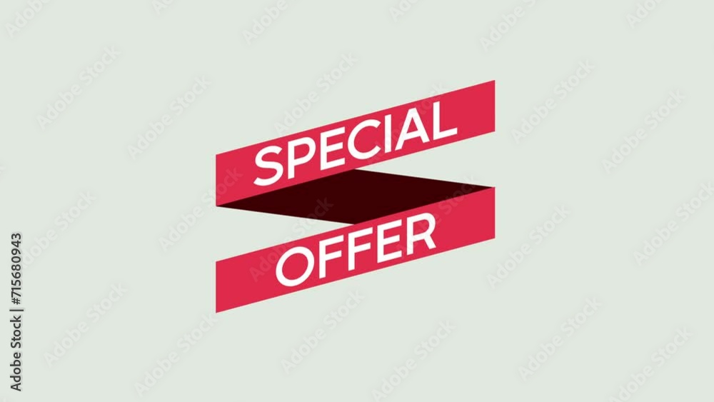 Special Offer animated red ribbon or tape for marketing, isolated on white background. Sales, discounts and retails concept. Sign banner for promo video.