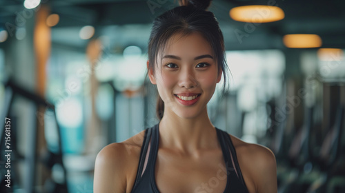  Confident Fitness Journey Portrait of an Asian Woman Athlete at the Gym
