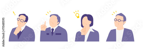 閃くポーズをとるさまざまな職種の重役や管理職のイラスト