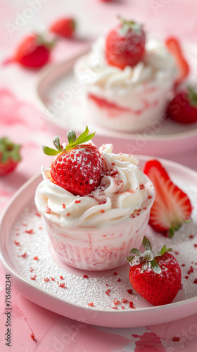 Strawberry and Cream Cupcake - a fresh and simple dessert to enjoy during the biggest tennis event of the year. A pale pink banner with copy space for a delightful and themed treat.