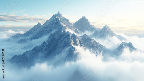 Snowy Morning Mountain Landscape with Clouds