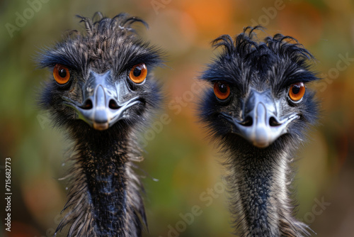 The curious faces of two Emu birds
