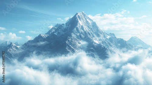 Snowy Mountain Peaks Wrapped in Clouds