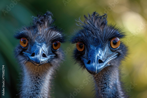 The curious faces of two Emu birds