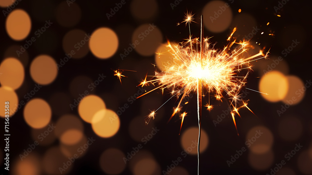 Obraz premium Happy New Year, burning fireworks with bokeh light background