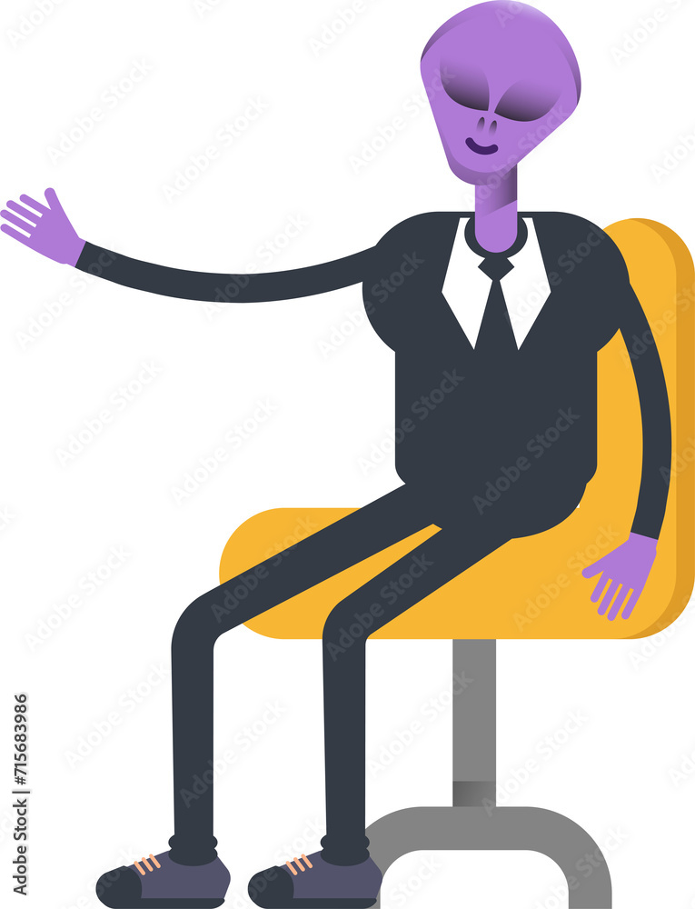 Alien Worker Character Sitting on Office Chair
