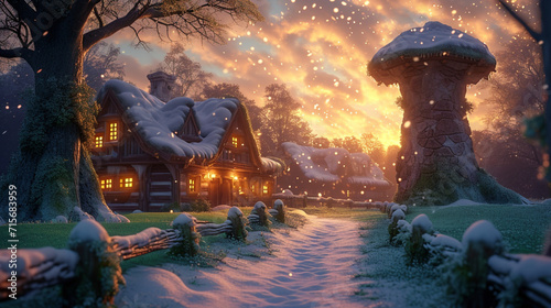 Märchenhafte Winteridylle im Dämmerlicht.