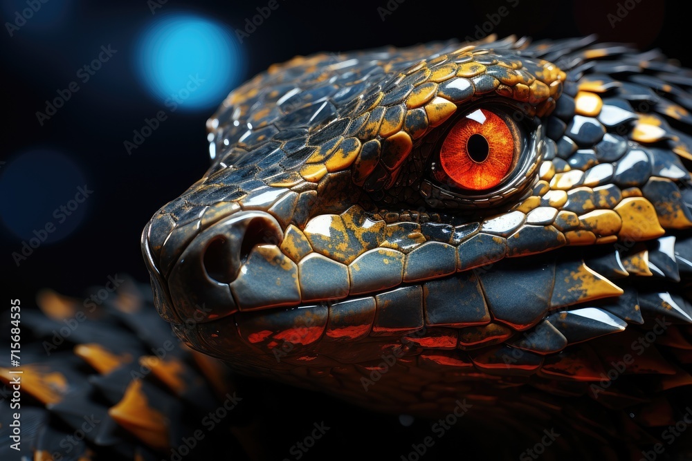 A fierce, scaly reptile peers intensely from its outdoor habitat, resembling a majestic dragon with its striking features and powerful presence A fierce, scaly reptile peers intensely from its outdoor habitat, resembling a majestic dragon with its striking features and powerful presence