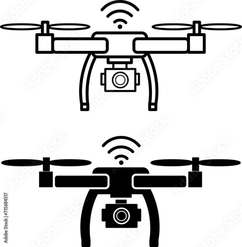 Drone icons. Drone Quadcopter with Action Camera. Technology Concept