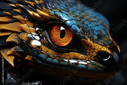 Mesmerizing and fierce, a scaly creature's piercing gaze captures the untamed essence of the wild