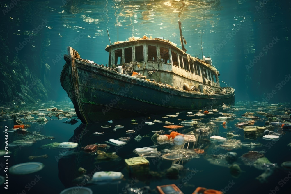 A majestic ship glides gracefully through the sparkling water, a powerful transport vehicle navigating the endless depths with ease