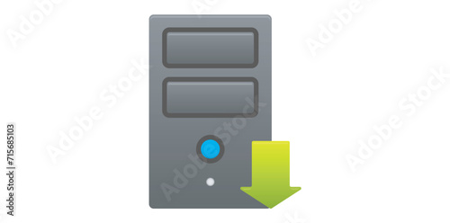 Modern PC Computer Case Server Tower System Icon, Equipment Box With Internet Download Symbol Vector Illustration.