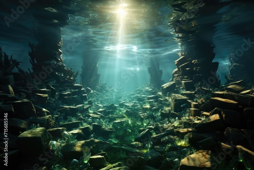 Nature's hidden oasis lies beneath the ocean's surface, a vibrant reef surrounded by tranquil waters and teeming with life in an underwater aquarium