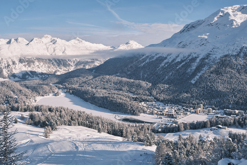 Covered in snow landscape (Winter in St moritz, Switzerland)