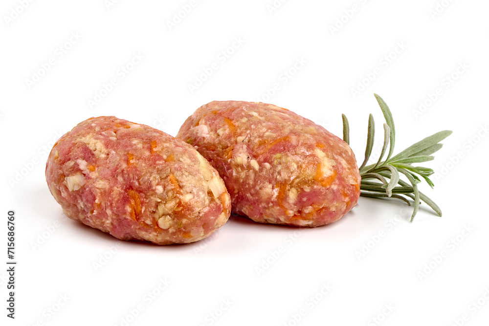 Minced meat meatballs, isolated on white background.