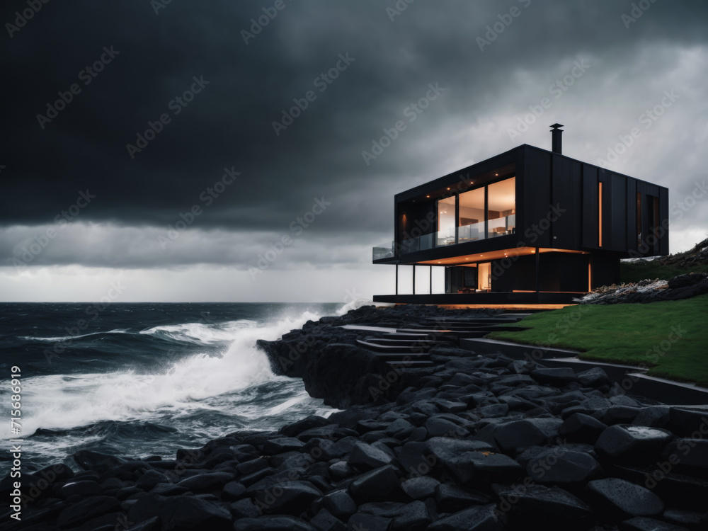 A modern luxury Dream beach house located on a rocky coastal cliff. Black Pearl: Ocean View Home with Panoramic Views