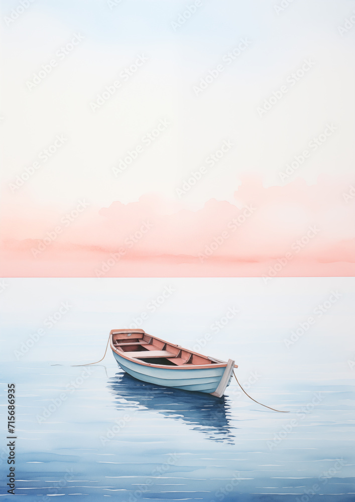 Soothing Minimal Boat Watercolor Art