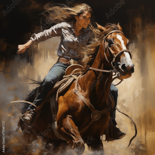 girl with horse barrel racing cowgirl photo