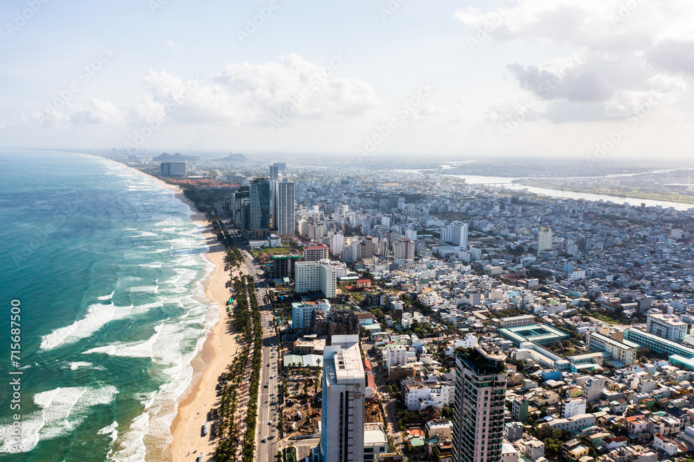 Beautiful beaches of Da Nang, Vietnam. Aerial Drone Photo