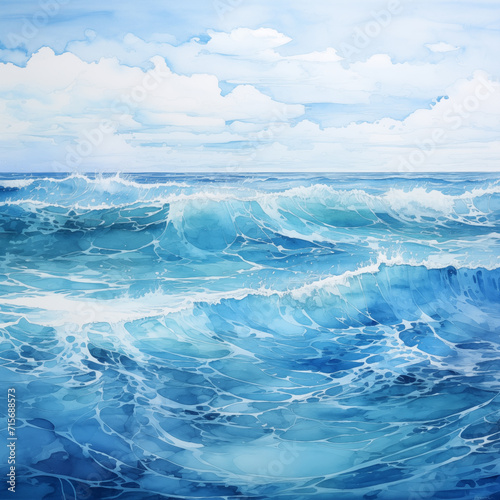 Serene Watercolor of Blue Sea