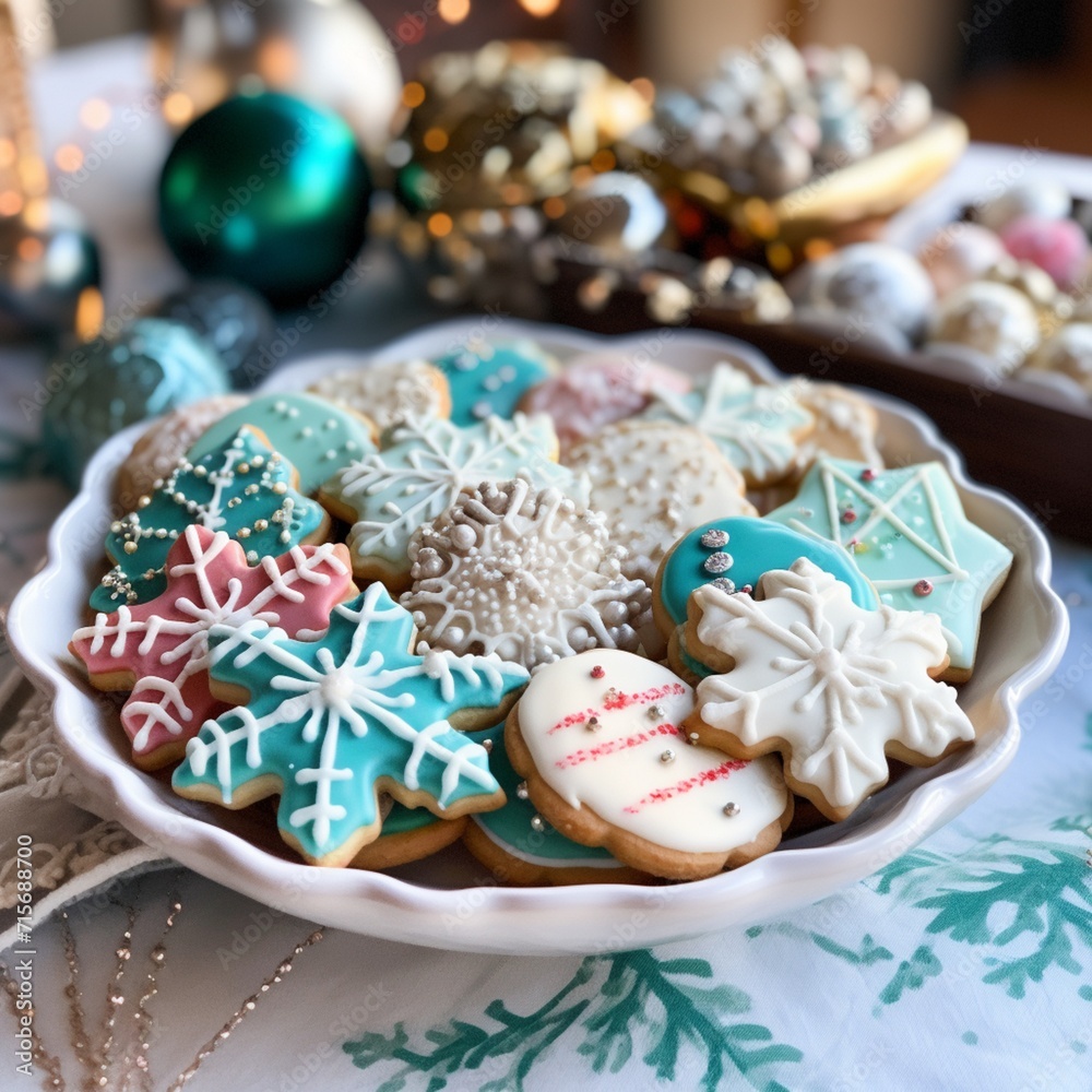 Festive Cookie Magic – Capturing the Joy of a Holiday Cookie Decorating Party with a Variety of Artfully Decorated Cookies and Icing
Festive Cookie Magic – Capturing the Joy of a Holiday Cookie Decorating Party with a Variety of Artfully Decorated Cookies and Icing