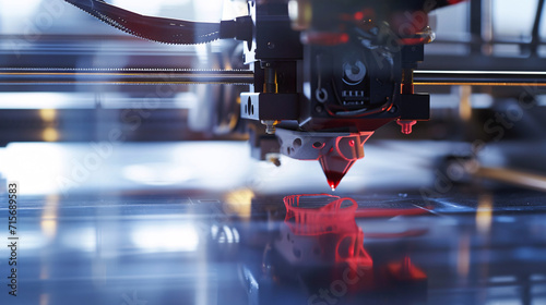 A close-up of a 3D printer creating intricate prototypes photo