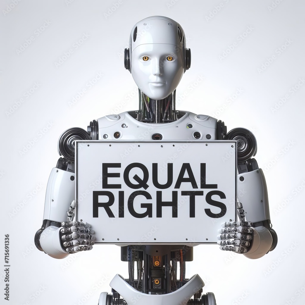 Robot with sign saying Robot with sign saying
