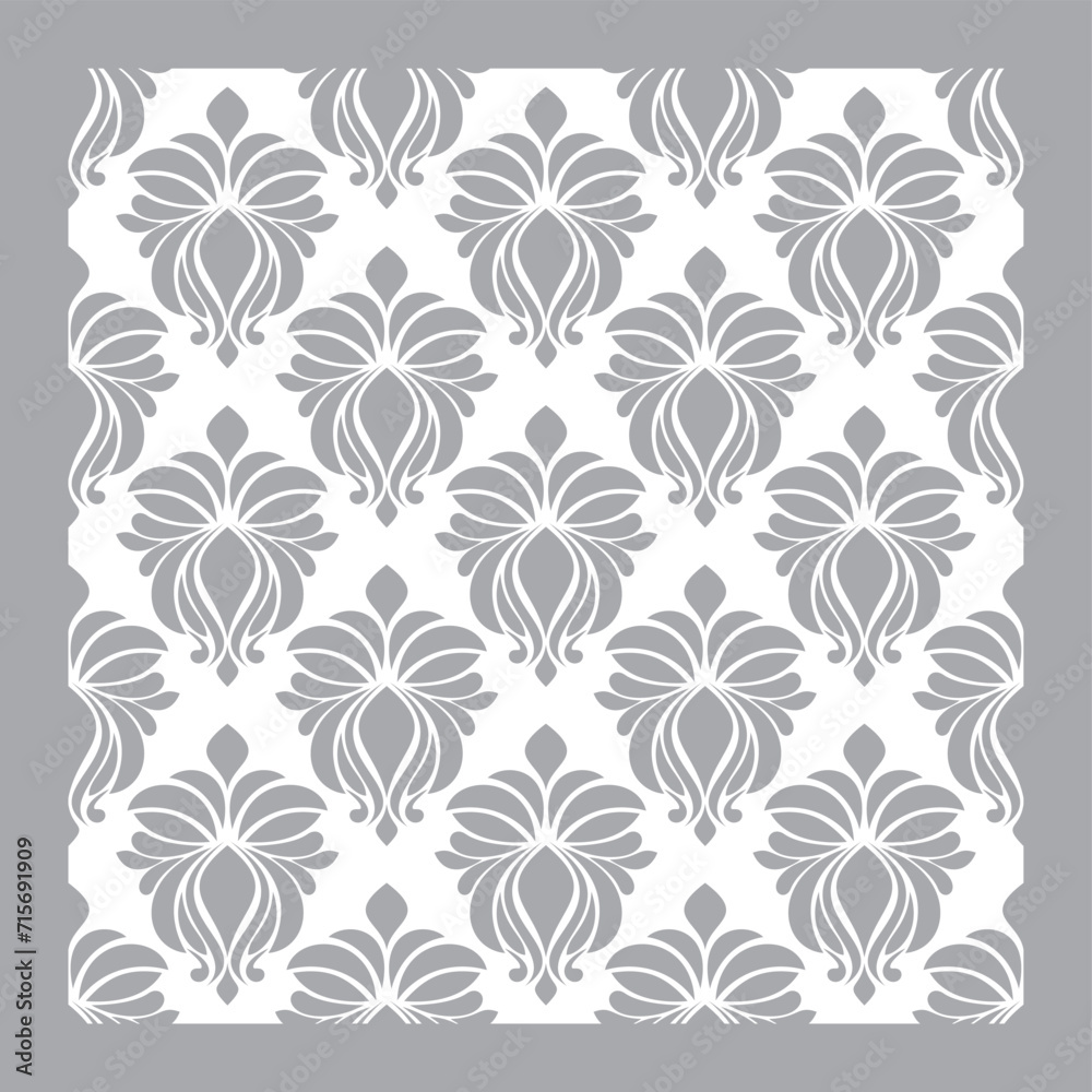 Wallpaper in the style of Baroque. A seamless vector background. Gray and white texture. seamless damask with border.