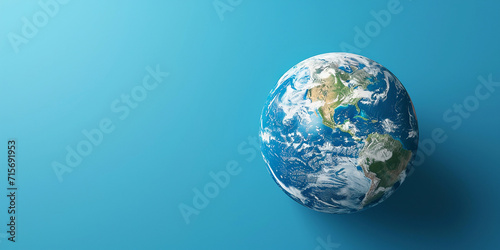 model of planet earth on a blue background, copyspace