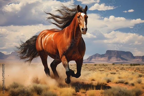 A majestic wild mustang galloping freely across the open plains of West Texas, embodying the spirit of untamed freedom.