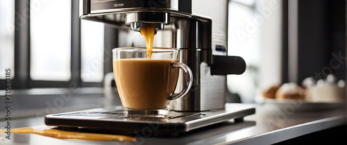 espresso machine pouring coffee photo