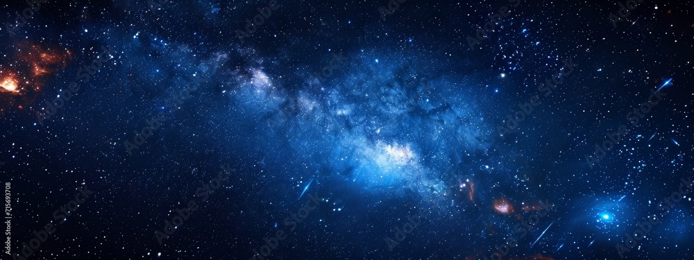 A high-definition image of the galaxy, illustrating the vastness and mystery of space with clusters of stars and nebulae in deep blues and purples - obrazy, fototapety, plakaty 