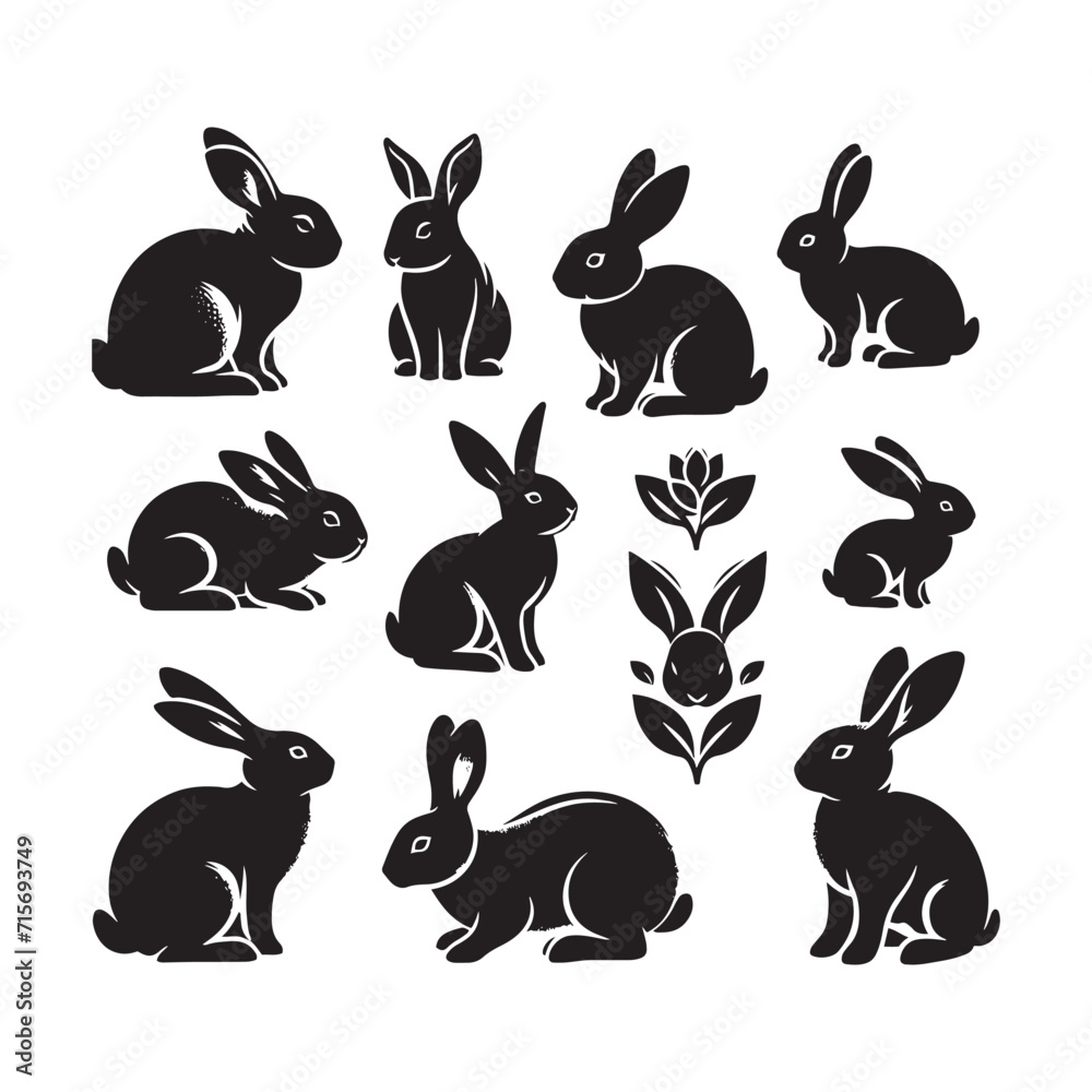 Obraz premium Whispers of Wonderland: Rabbit Silhouettes Whispers of Wonderland in a Captivating Display of Enchantment - Bunny Silhouette - Rabbit Vector 