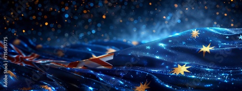  The Australian flag is set against a cosmic backdrop with stars twinkling, combining the majestic beauty of the universe with national pride.