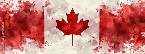 This image showcases a watercolor version of the Canadian flag with a stylized maple leaf center, merging the essence of Canada with artistic flair. photo
