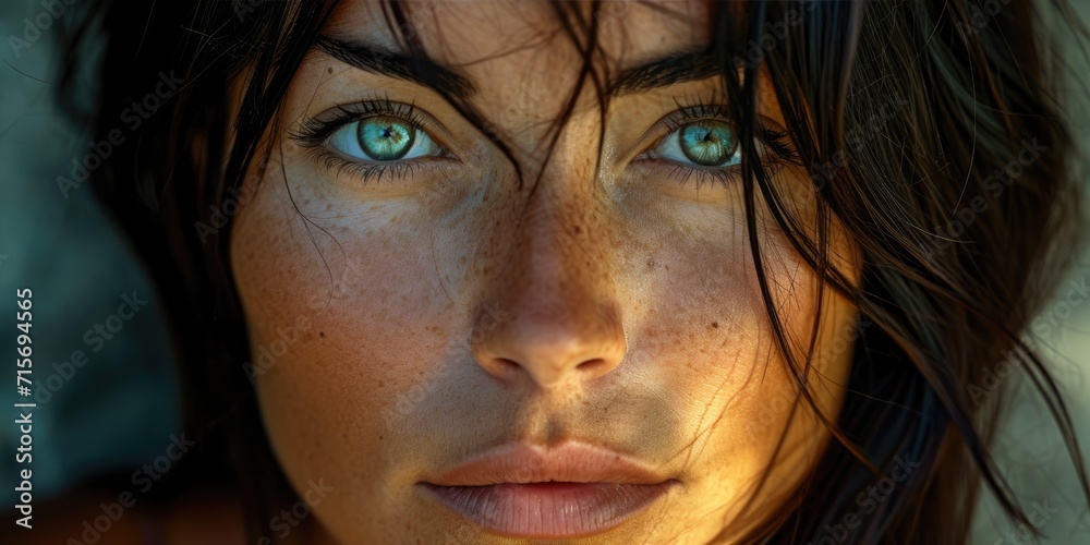 Gorgeous woman with straight hair intensity looking at a camera Gorgeous woman with straight hair intensity looking at a camera