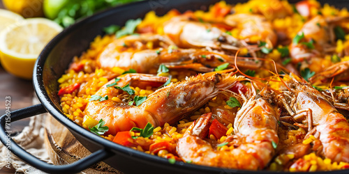 shrimp with rice traditional spanish paella photo